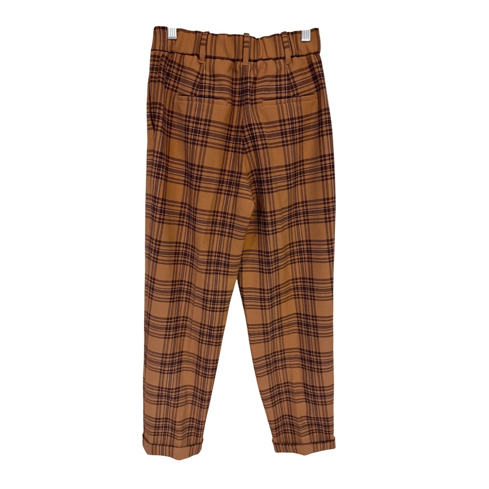 Wilfred Aritzia Brown Plaid Tapered Trousers High Waisted Pleated Pant Academic